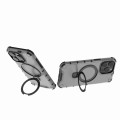For iPhone 15 Plus / 14 Plus Grating Holder Shockproof Phone Case(Transparent Black)