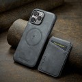 For iPhone 14 Pro Fierre Shann Oil Wax Cow Leather Magnetic Card Holder Phone Case(Grey)