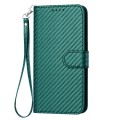 For iPhone 15 Pro Max YX0070 Carbon Fiber Buckle Leather Phone Case with Lanyard(Dark Green)