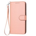 For iPhone 14 Pro YX0070 Carbon Fiber Buckle Leather Phone Case with Lanyard(Pink)