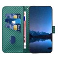 For iPhone 11 Pro YX0070 Carbon Fiber Buckle Leather Phone Case with Lanyard(Dark Green)