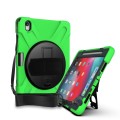 For iPad Pro 11 2024 Rotatable Holder Silicone Hybrid PC Tablet Case with Shoulder Strap(Green)