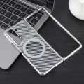 For Samsung Galaxy Z Fold5 6D Plated Carbon Fiber Clear Magsafe PC Phone Case(Starlight Silver)