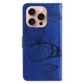 For iPhone 16 Pro 3D Butterfly Embossed Pattern Flip Leather Phone Case(Blue)