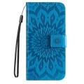 For Samsung Galaxy M62 / F62 Embossed Sunflower Pattern Flip Leather Phone Case(Blue)