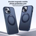 For iPhone 15 Pro MagSafe Holder PC Hybrid TPU Phone Case(Matte Blue)