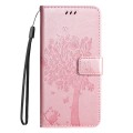 For OnePlus Nord CE4 Tree & Cat Embossed Pattern Flip Leather Phone Case(Rose Gold)