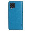 For Samsung Galaxy M62 / F62 Tree & Cat Embossed Pattern Flip Leather Phone Case(Blue)
