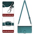 For iPhone 15 Plus Cat Rat Embossed Pattern RFID Leather Phone Case with Lanyard(Peacock Green)