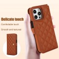 For iPhone 15 Pro Max Crossbody Multifunction Rhombic Leather Phone Case(Brown)