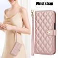 For iPhone 15 Pro Crossbody Multifunction Rhombic Leather Phone Case(Rose Gold)