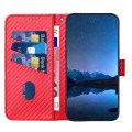 For Honor 90 YX0070 Carbon Fiber Buckle Leather Phone Case with Lanyard(Red)