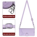 For Samsung Galaxy A40 Cat Rat Embossed Pattern RFID Leather Phone Case with Lanyard(Purple)