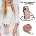 For iPhone 15 YM015 Crossbody Rhombic Card Bag RFID Phone Case(Rose Gold)