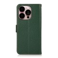 For iPhone 16 Pro KHAZNEH Side-Magnetic Litchi Genuine Leather RFID Case(Green)