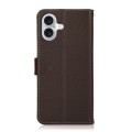 For iPhone 16 Plus KHAZNEH Side-Magnetic Litchi Genuine Leather RFID Case(Brown)