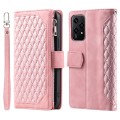 For Honor 200 Lite Grid Texture Zipper Leather Phone Case with Lanyard(Rose Gold)