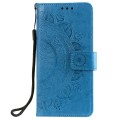 For Honor 200 Lite Global Totem Flower Embossed Leather Phone Case with Lanyard(Blue)