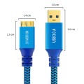 USB 3.0 Male To Micro USB 3.0 Male Braided Cable, Length:0.3m(Blue)