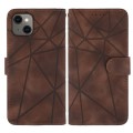 For iPhone 15 Plus Skin Feel Geometric Lines Leather Phone Case(Brown)