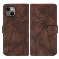For iPhone 14 Plus Skin Feel Geometric Lines Leather Phone Case(Brown)