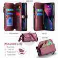 For iPhone 13 CaseMe C36 Card Slots Zipper Wallet RFID Anti-theft Leather Phone Case(Wine Red)