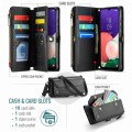 For Samsung Galaxy A22 5G CaseMe C36 Card Slots Zipper Wallet RFID Anti-theft Leather Phone Case(Bla