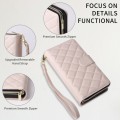 For iPhone 13 Pro Max Crossbody Rhombic Zipper Tower Buckle Leather Phone Case with Lanyard(Beige)
