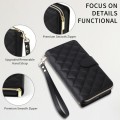 For iPhone 13 Pro Max Crossbody Rhombic Zipper Tower Buckle Leather Phone Case with Lanyard(Black)