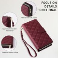 For iPhone 11 Crossbody Rhombic Zipper Tower Buckle Leather Phone Case with Lanyard(Wine Red)