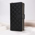 For iPhone 11 Crossbody Rhombic Zipper Tower Buckle Leather Phone Case with Lanyard(Black)