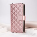 For iPhone XS / X Crossbody Rhombic Zipper Tower Buckle Leather Phone Case with Lanyard(Rose Gold)