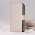 For iPhone XS Max Crossbody Rhombic Zipper Tower Buckle Leather Phone Case with Lanyard(Beige)