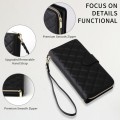 For Samsung Galaxy S21 FE 5G Crossbody Rhombic Zipper Tower Buckle Leather Phone Case with Lanyard(B