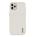 For iPhone 11 Pro Max AZNS Electroplated Frame Crocodile Texture Full Coverage Phone Case(White)