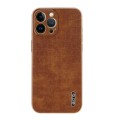 For iPhone 12 Pro Max AZNS Electroplated Frame Crocodile Texture Full Coverage Phone Case(Brown)