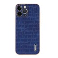 For iPhone 13 Pro Max AZNS Electroplated Frame Crocodile Texture Full Coverage Phone Case(Blue)