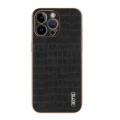 For iPhone 14 Pro AZNS Electroplated Frame Crocodile Texture Full Coverage Phone Case(Black)