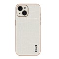 For iPhone 15 Plus AZNS Electroplated Frame Crocodile Texture Full Coverage Phone Case(White)