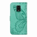 For Xiaomi Redmi Note 9 Pro 4G / Note 9S Swallowtail Butterfly Embossed Leather Phone Case(Green)