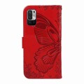 For Xiaomi Poco M3 Pro 5G Swallowtail Butterfly Embossed Leather Phone Case(Red)