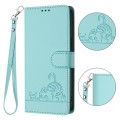 For iPhone 12 Pro / 12 Cat Rat Embossed Pattern RFID PU Phone Case with Wrist Strap(Mint Green)