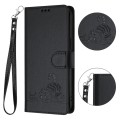 For iPhone 15 Pro Max Cat Rat Embossed Pattern RFID PU Phone Case with Wrist Strap(Black)