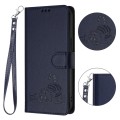 For Samsung Galaxy A51 5G Cat Rat Embossed Pattern RFID PU Phone Case with Wrist Strap(Blue)