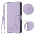 For Samsung Galax S22 Cat Rat Embossed Pattern RFID PU Phone Case with Wrist Strap(Purple)
