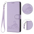 For Samsung Galax Xcover6 Pro Cat Rat Embossed Pattern RFID PU Phone Case with Wrist Strap(Purple)