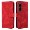 For Sony Xperia 1 III Skin Feel Geometric Lines Leather Phone Case(Red)