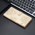 For iPhone 13 Cherry Blossom Butterfly Skin Feel Embossed PU Phone Case(Gold)