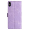 For iPhone XS Max Cherry Blossom Butterfly Skin Feel Embossed PU Phone Case(Purple)