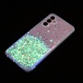For Samsung Galaxy A34 5G Transparent Frame Noctilucent Glitter Powder TPU Phone Case(Green)